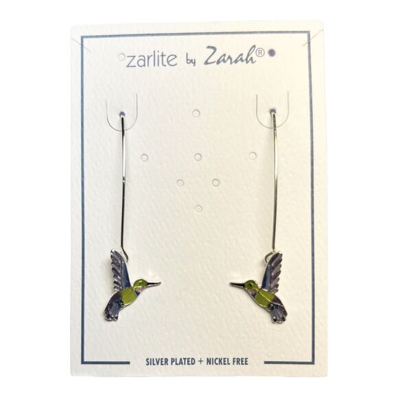 Zarah Sunangel Hummingbird Dangle Earrings Silver Plated Enamel - Picture 2 of 3